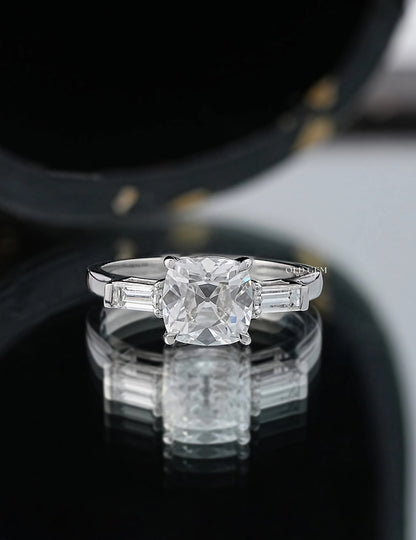 Art Deco Old Mine Cut Three Stone Engagement Ring Engagement Ring