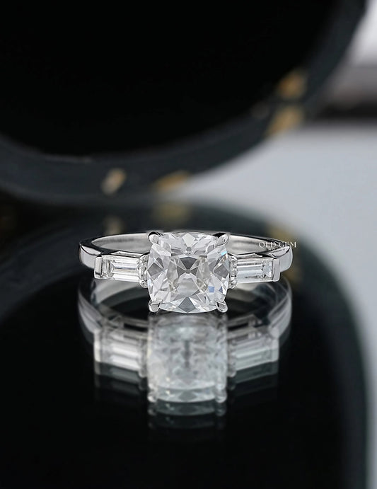 Old Mine Cushion Lab Diamond Trilogy Ring Engagement Ring