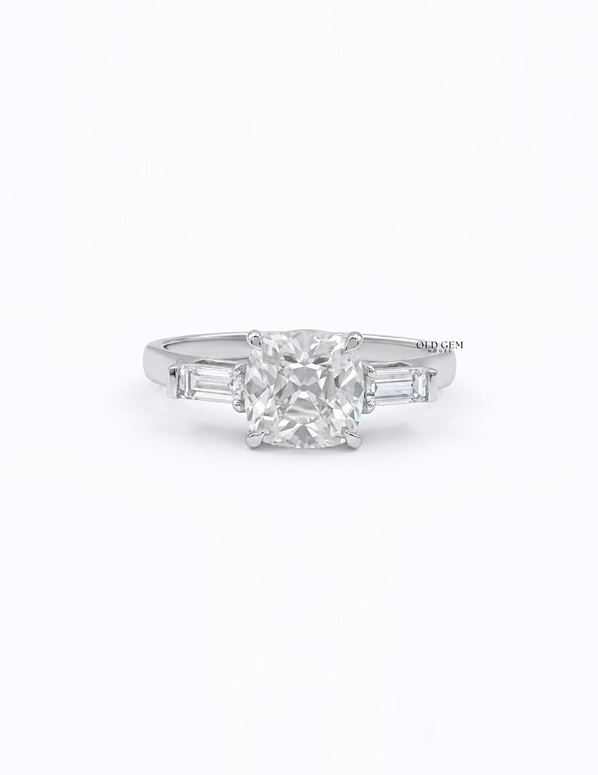 Art Deco Old Mine Cut Three Stone Engagement Ring Engagement Ring