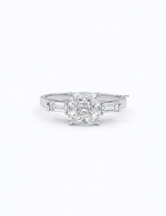 Art Deco Old Mine Cut Three Stone Engagement Ring Engagement Ring
