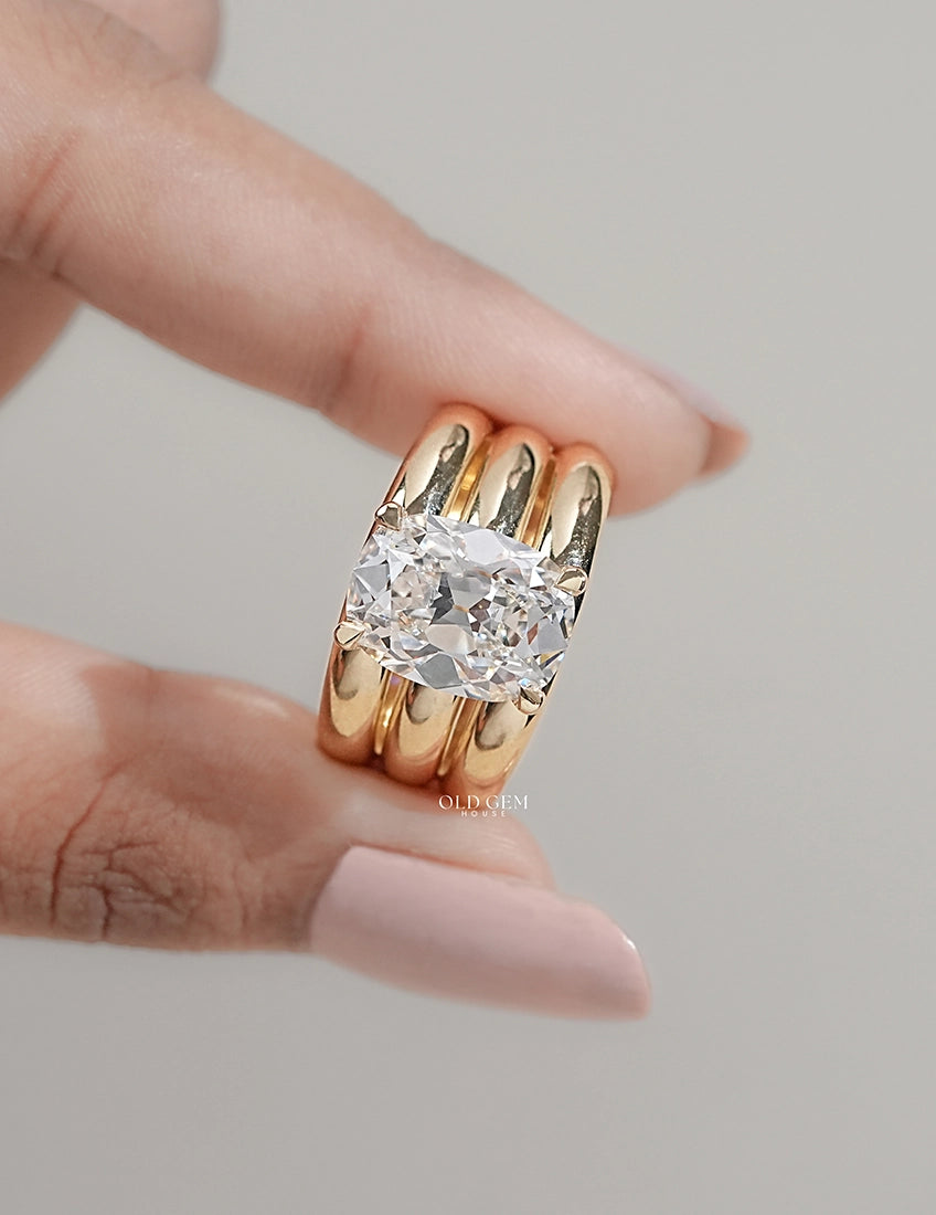 Georgian Old Mine Cushion Diamond Wide Wedding Band Wedding Band