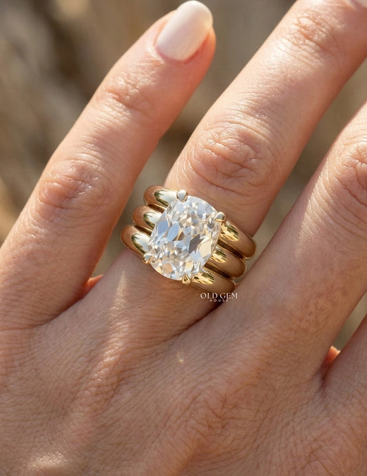 Old Mine Cushion Lab Diamond Wedding Band Wedding Band