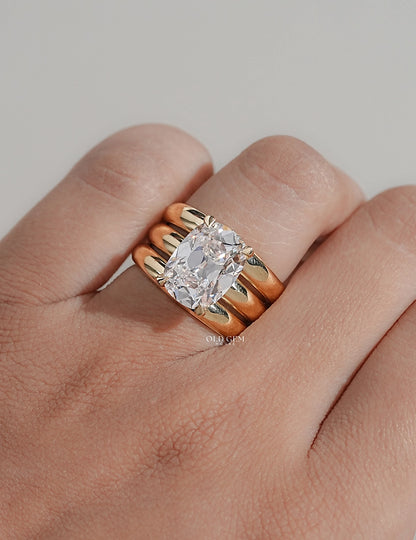 Georgian Old Mine Cushion Diamond Wide Wedding Band Wedding Band