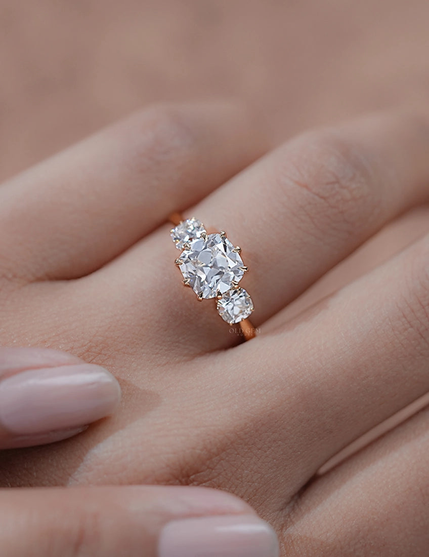 Mid Century Old Mine Cut Trilogy Engagement Ring Engagement Ring