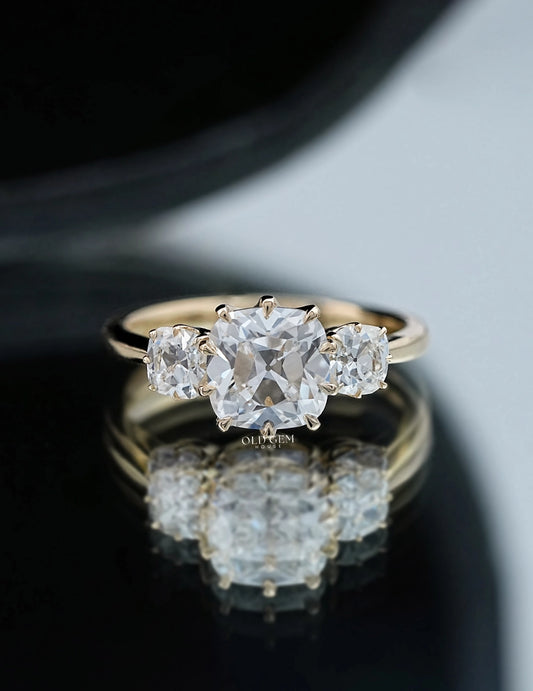 Old Mine Cushion Trilogy Ring Engagement Ring