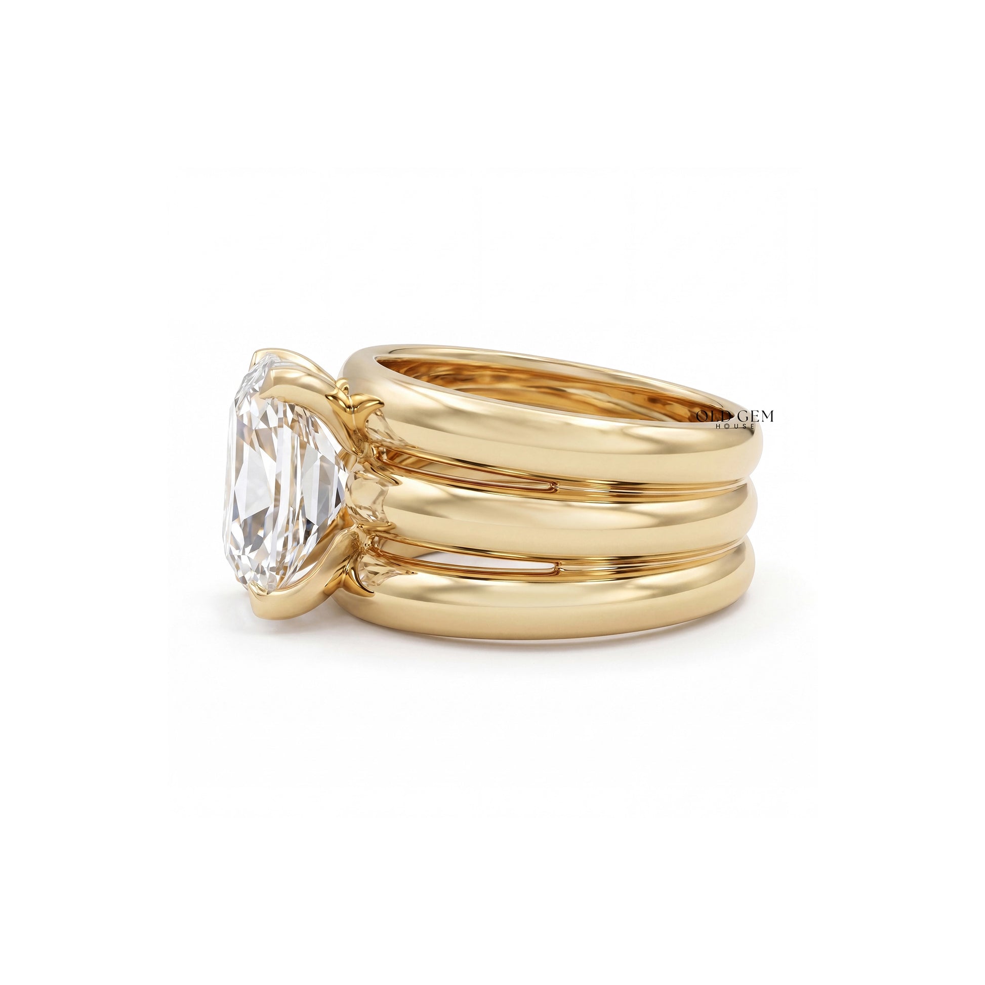 Georgian Old Mine Cushion Diamond Wide Wedding Band Wedding Band