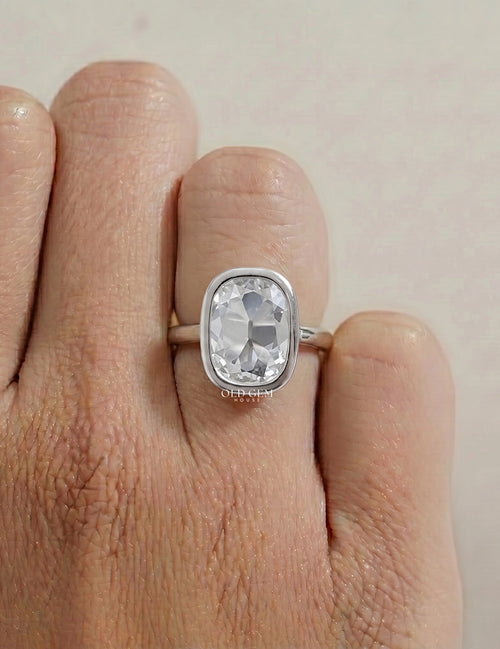 Mid Century Old Mine Cushion Bezel Set Engagement Ring