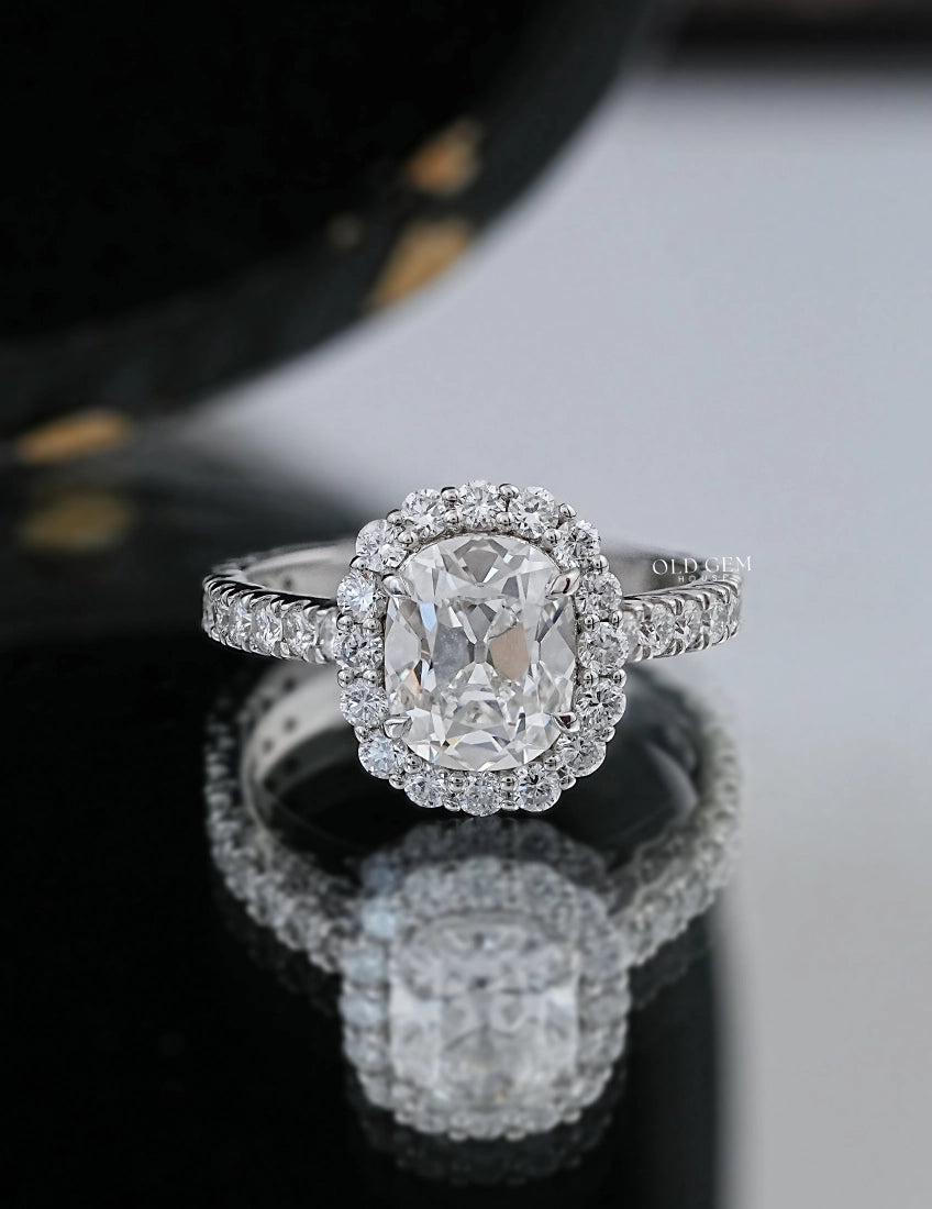 Mid Century Old Mine Cushion Cut Halo Accent Engagement Ring Engagement Ring