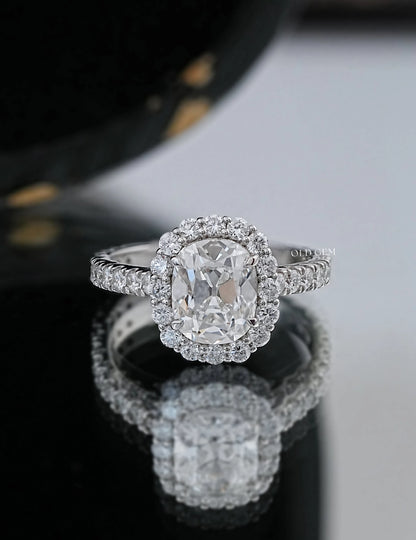 Mid Century Old Mine Cushion Cut Halo Accent Engagement Ring Engagement Ring