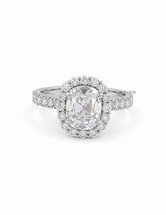 Mid Century Old Mine Cushion Cut Halo Accent Engagement Ring Engagement Ring