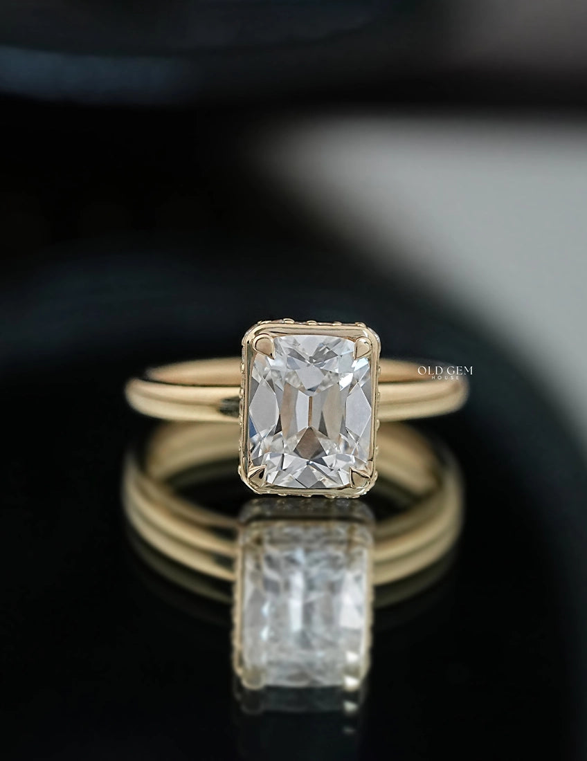 Mid Century Old Mine Cushion Hidden Halo Engagement Ring Engagement Ring