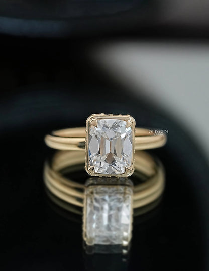 Mid Century Old Mine Cushion Hidden Halo Engagement Ring Engagement Ring