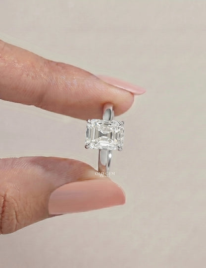Mid Century Old Mine Emerald Cut Solitaire Ring Engagement Ring
