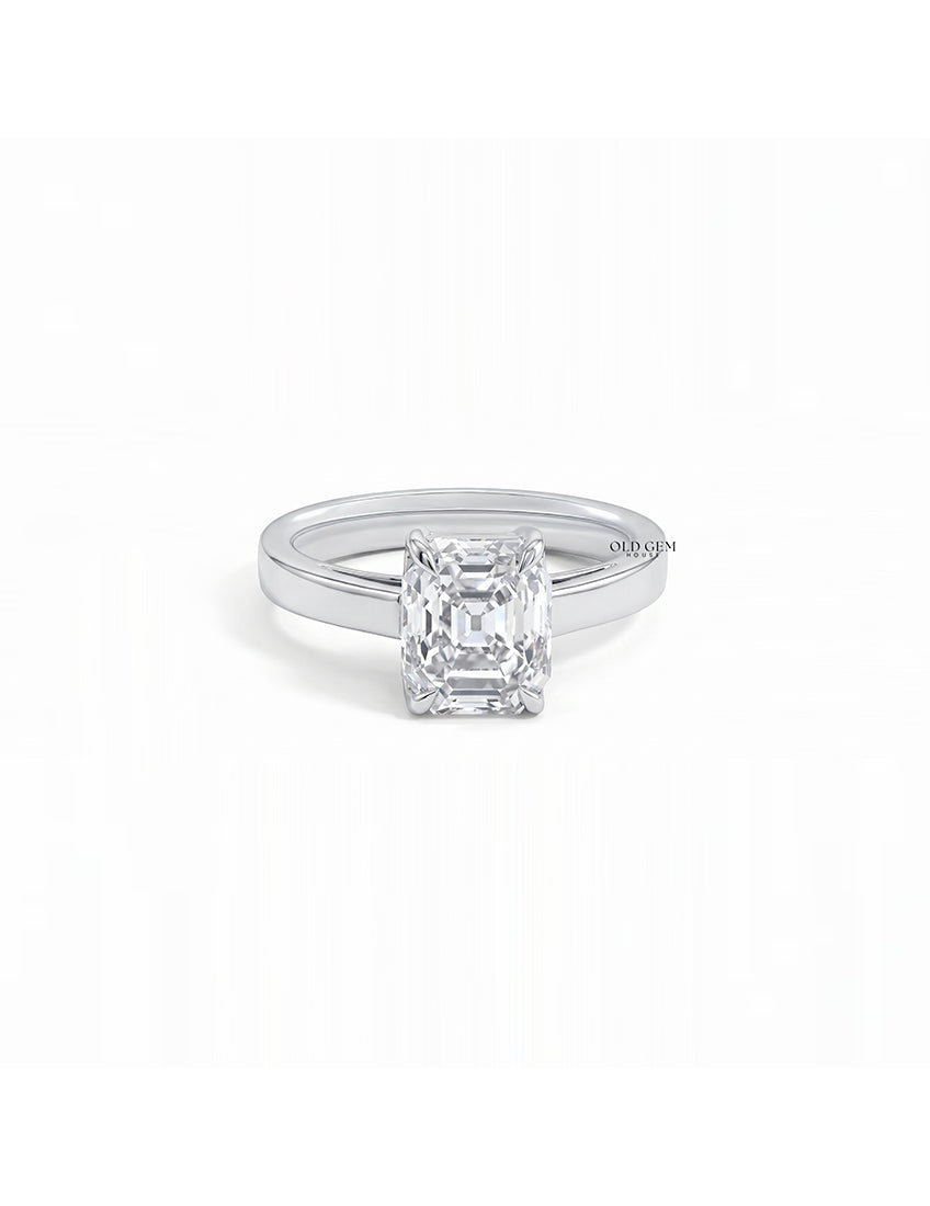 Mid Century Old Mine Emerald Cut Solitaire Ring
