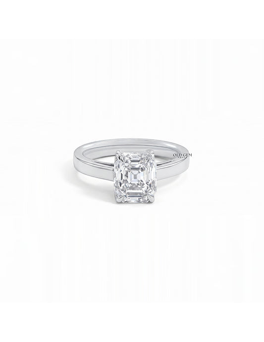 Mid Century Old Mine Emerald Cut Solitaire Ring Engagement Ring
