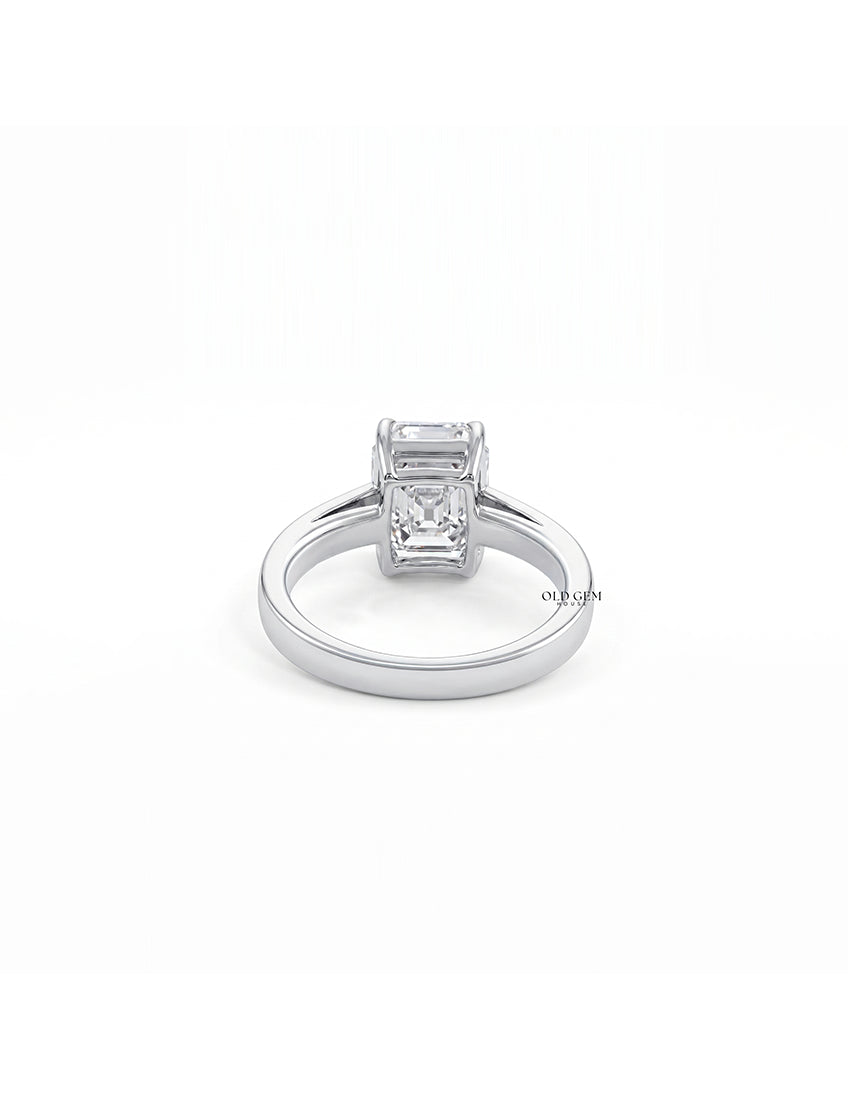 Mid Century Old Mine Emerald Cut Solitaire Ring Engagement Ring