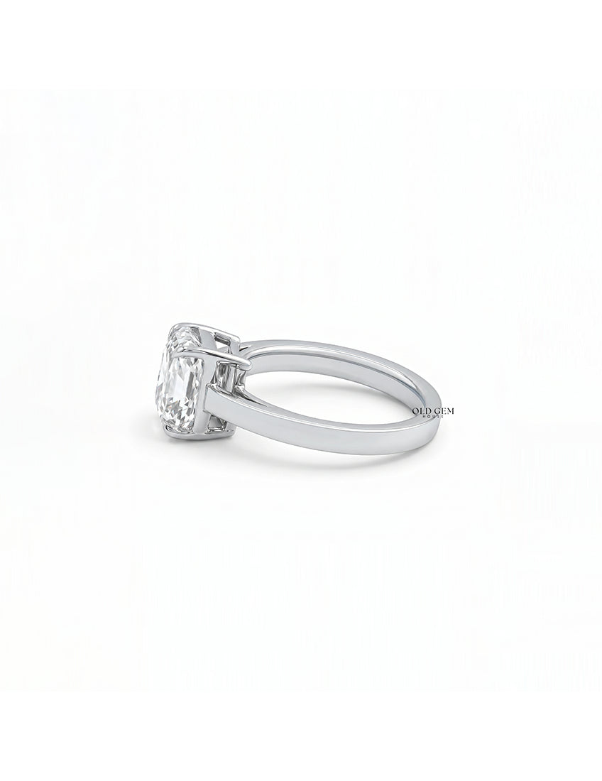 Mid Century Old Mine Emerald Cut Solitaire Ring Engagement Ring