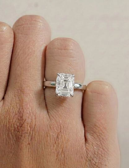 Mid Century Old Mine Emerald Cut Solitaire Ring Engagement Ring