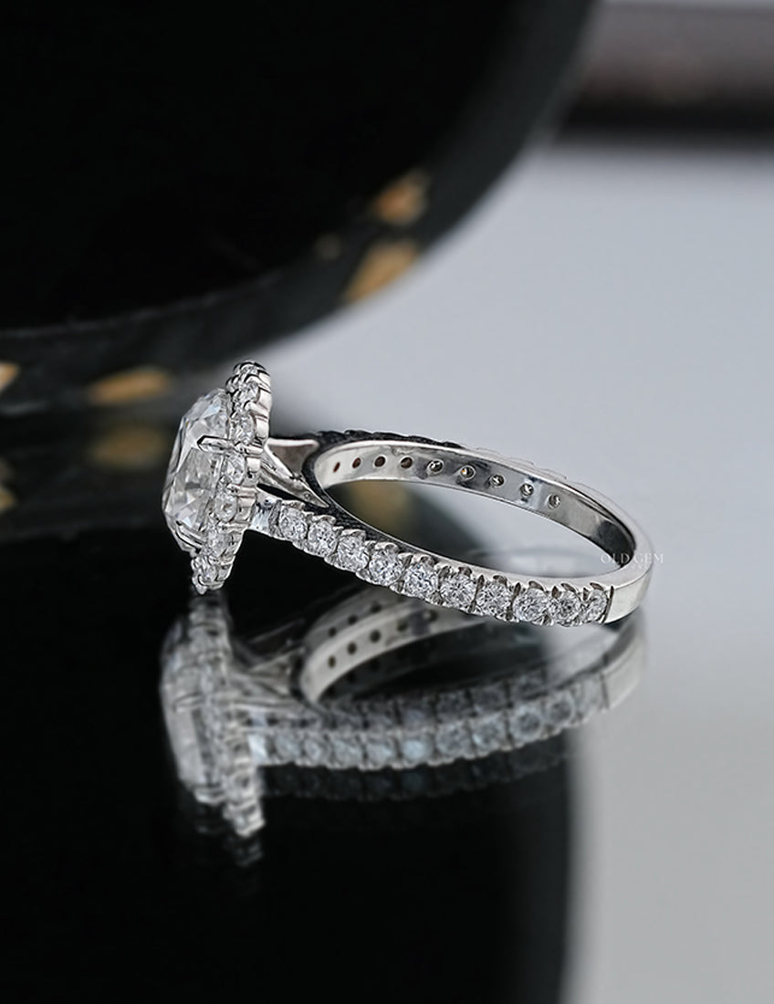 Mid Century Old Mine Cushion Cut Halo Accent Engagement Ring Engagement Ring
