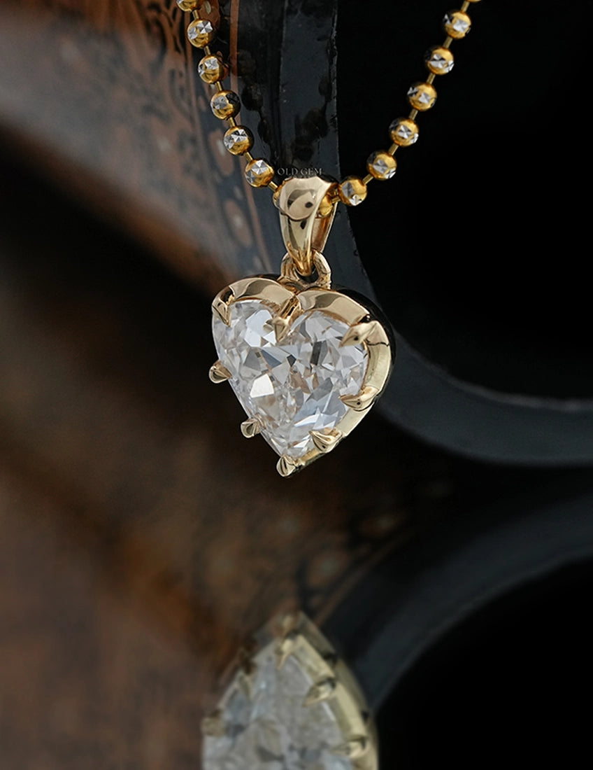 Old Mine Heart Bezel Setting Pendant Necklaces