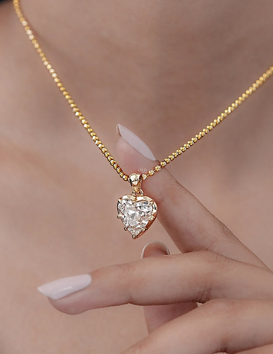 Old Mine Heart Bezel Setting Pendant Necklaces