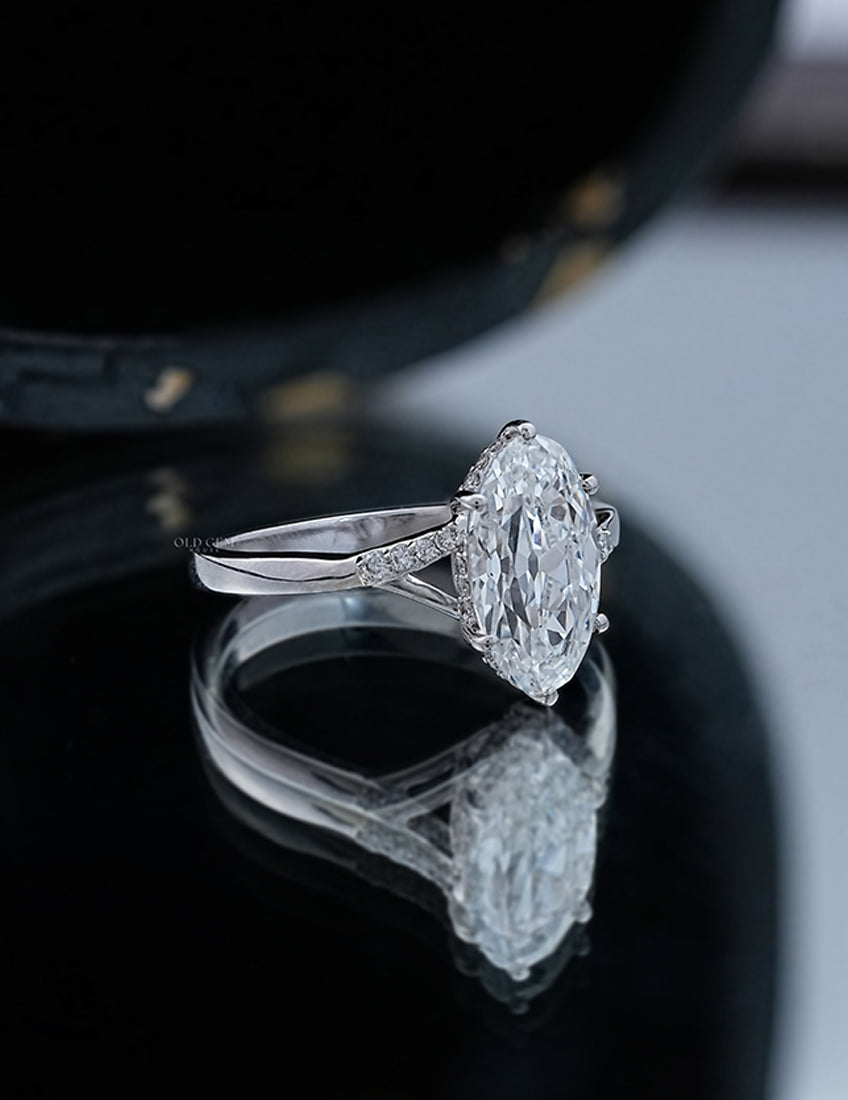 Mid Century Old Mine Moval Lab Split Shank Accent Ring Engagement Ring