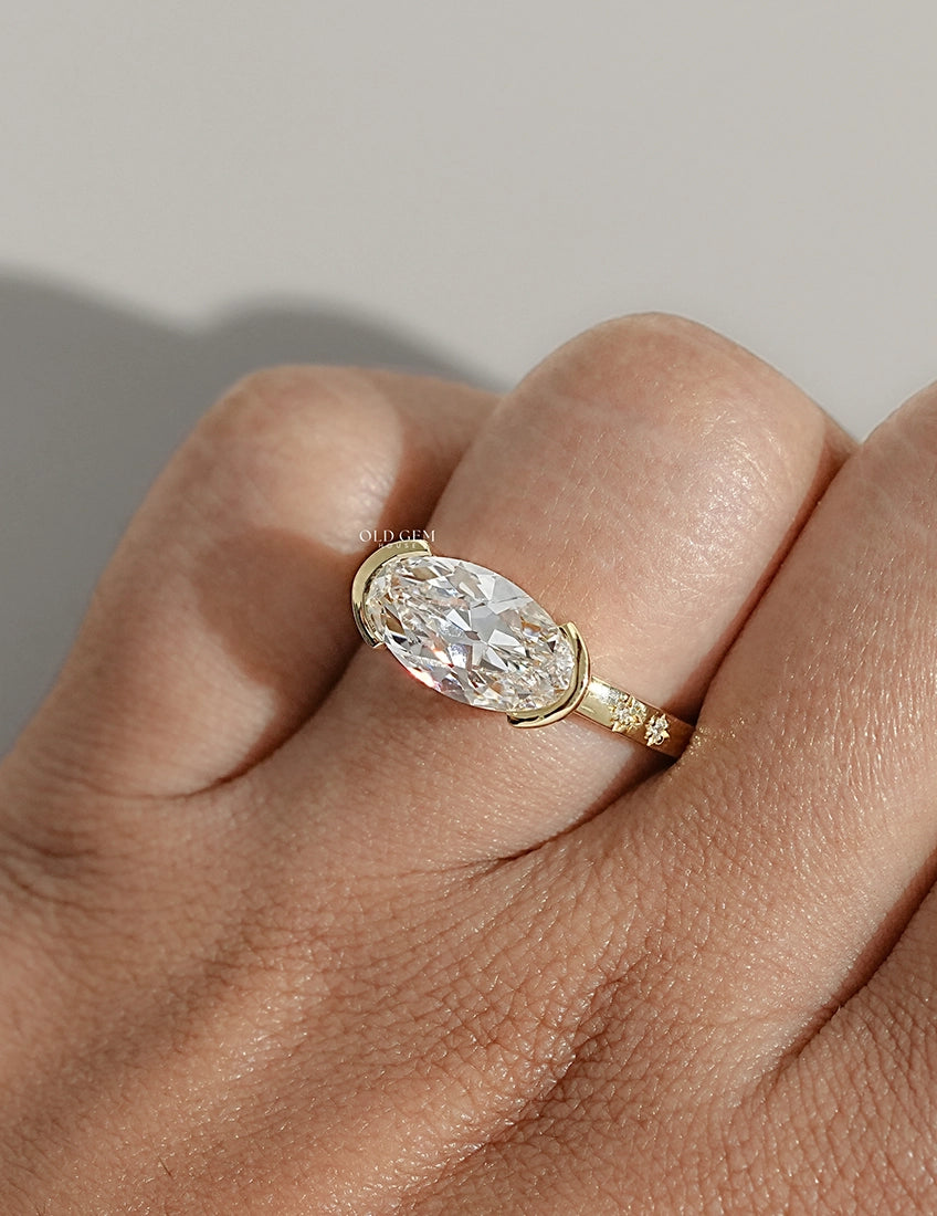 Georgian Old Mine Moval Cut Half Bezel Set Accent Ring Engagement Ring