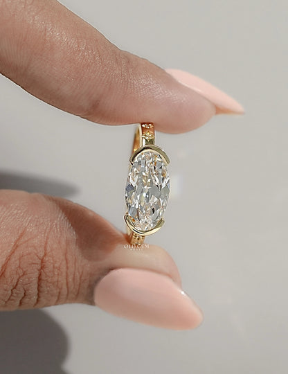 Georgian Old Mine Moval Cut Half Bezel Set Accent Ring Engagement Ring