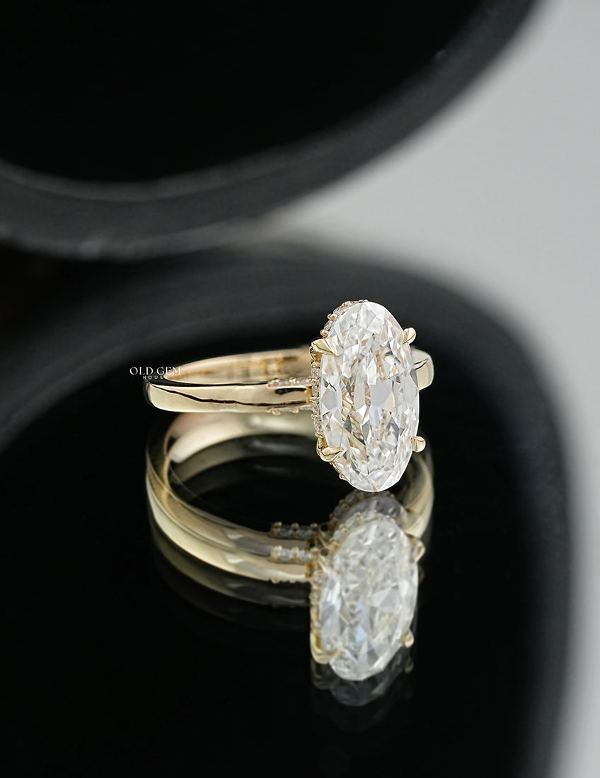 Old Mine Moval Cut Lab Diamond Hidden Halo Ring