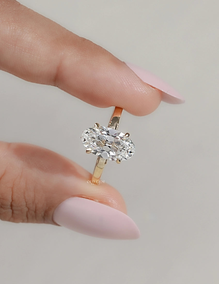 Old Mine Moval Cut Lab Diamond Hidden Halo Ring