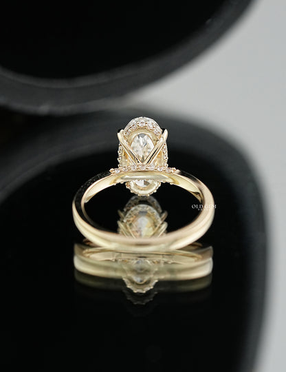 Old Mine Moval Cut Lab Diamond Hidden Halo Ring