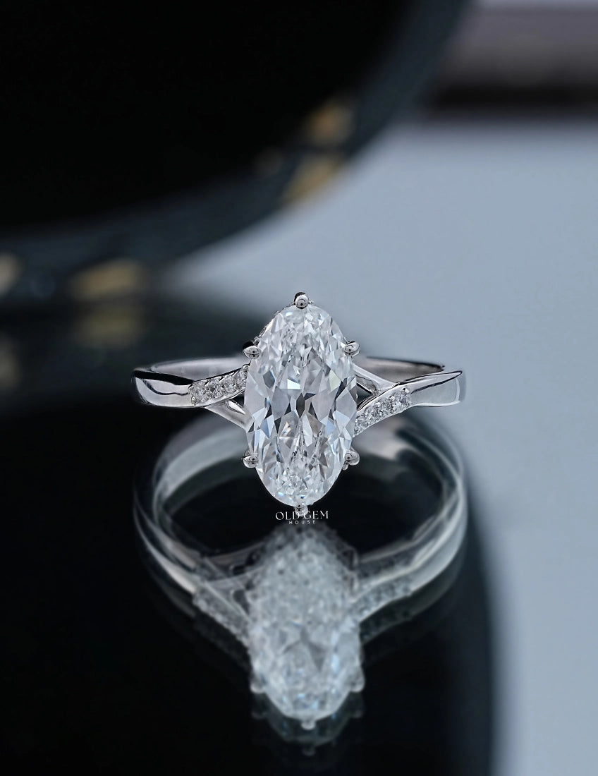 Mid Century Old Mine Moval Lab Split Shank Accent Ring Engagement Ring