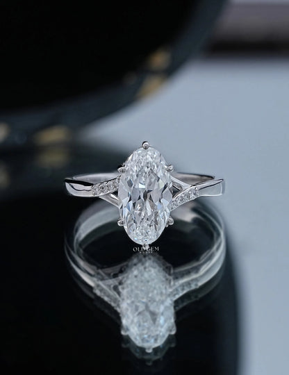 Mid Century Old Mine Moval Lab Split Shank Accent Ring Engagement Ring