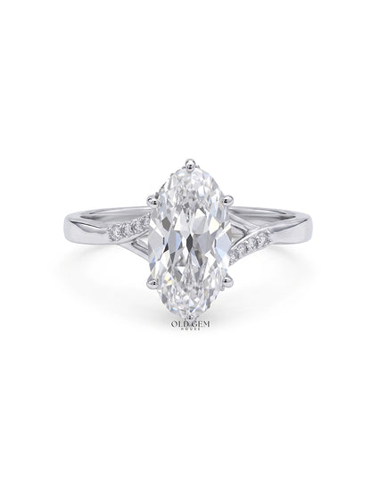 Mid Century Old Mine Moval Lab Split Shank Accent Ring Engagement Ring