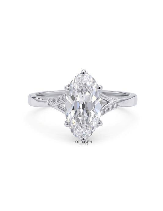 Mid Century Old Mine Moval Lab Split Shank Accent Ring Engagement Ring