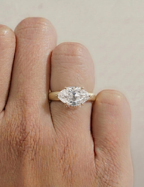 East West Old Mine Moval Lab Engagement Ring - Georgian Era