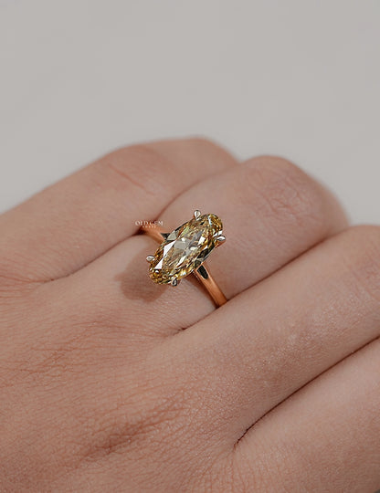 Georgian Fancy Yellow Old Mine Moval Cut Solitaire Ring Engagement Ring