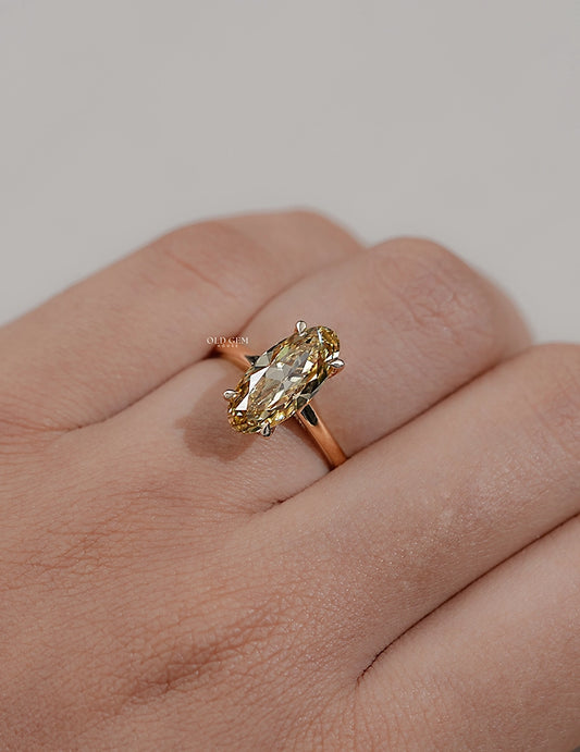 Georgian Fancy Yellow Old Mine Moval Cut Solitaire Ring Engagement Ring