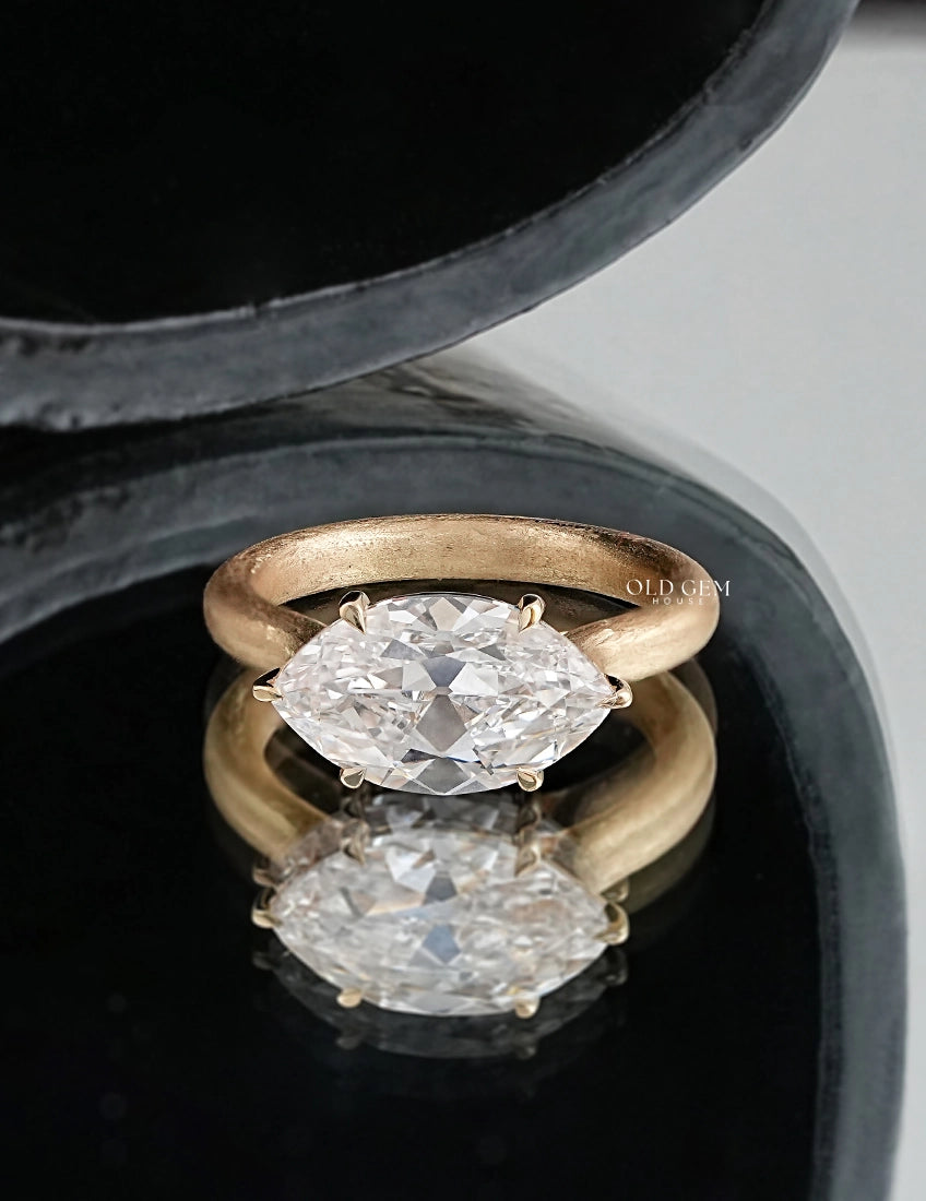 East West Old Mine Moval Lab Engagement Ring - Georgian Era Engagement Ring