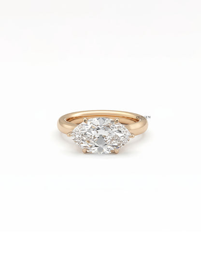 East West Old Mine Moval Lab Engagement Ring - Georgian Era Engagement Ring