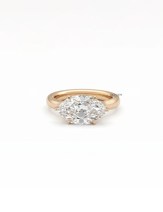 East West Old Mine Moval Lab Engagement Ring - Georgian Era Engagement Ring