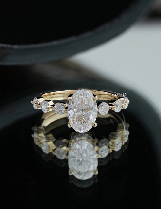 Old Mine Oval with Round Accent Ring Engagement Ring