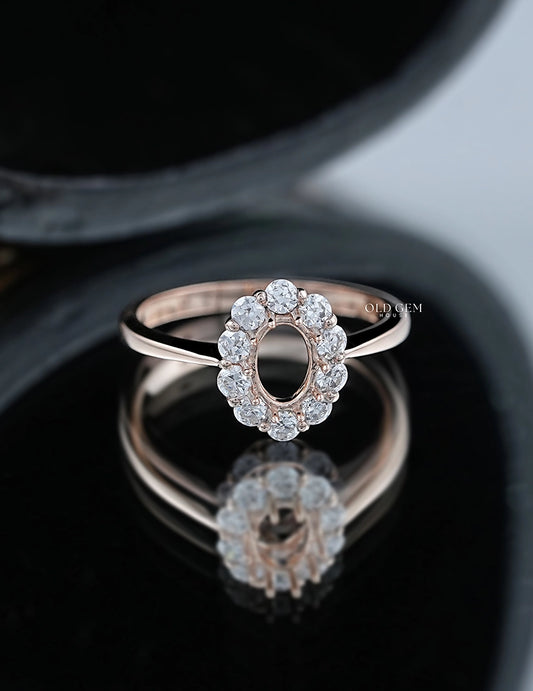 Old Mine Oval with Round Halo Semi Mount Ring Engagement Ring