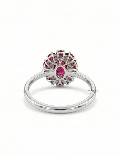 Art Deco Oval Ruby Gemstone Double Halo Engagement Ring Engagement Ring