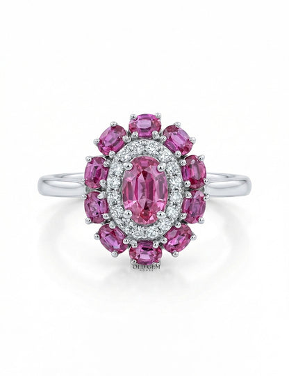 Art Deco Oval Ruby Gemstone Double Halo Engagement Ring Engagement Ring