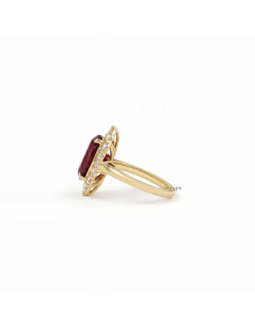 Retro Red Ruby Gemstone Halo Engagement Ring Engagement Ring