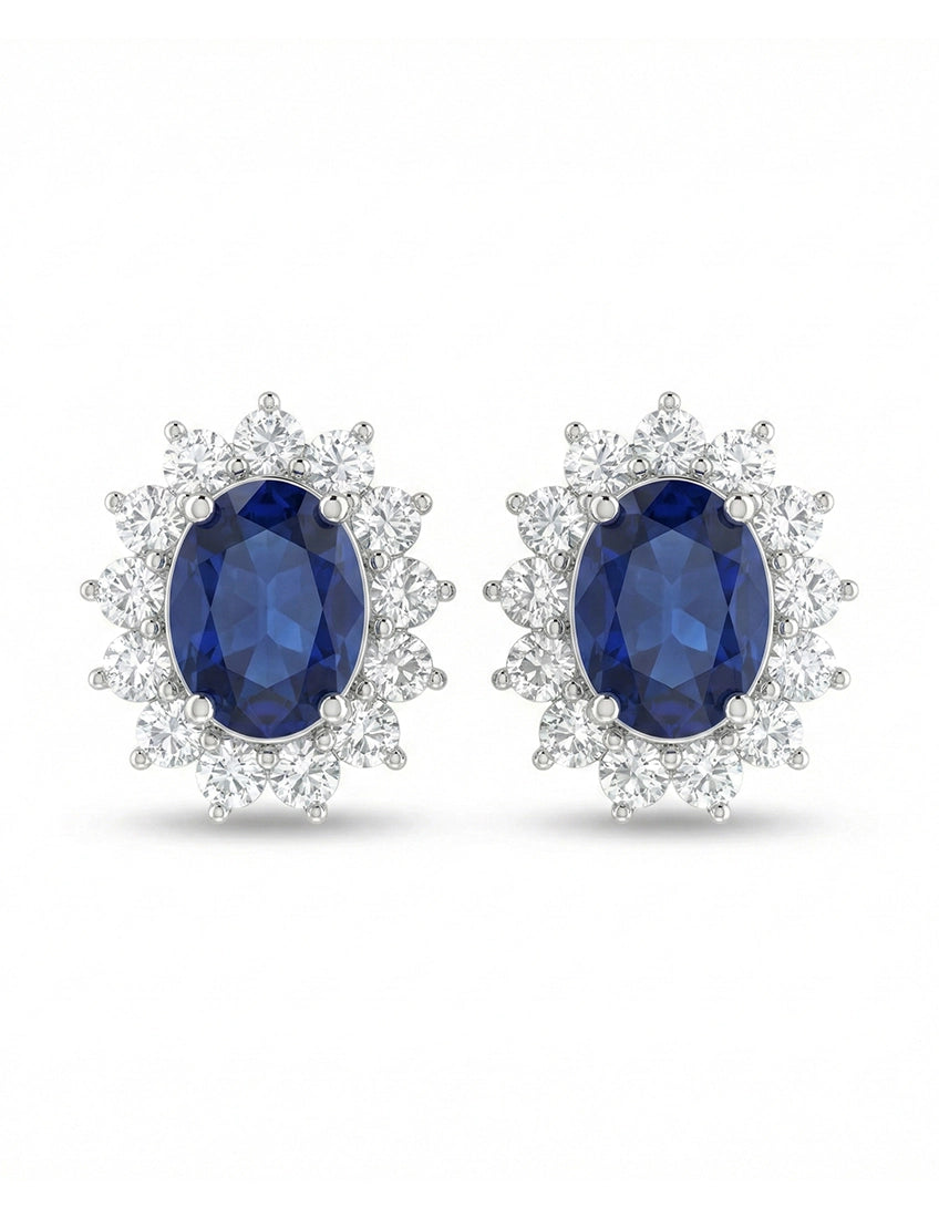 Blue Sapphire Oval Cut Halo Stud Earring Earrings