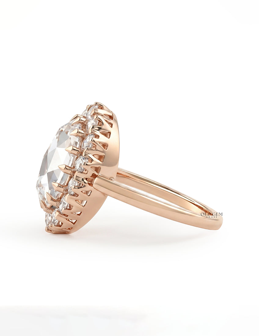 Oval Rose Cut  Lab Diamond Halo Engagement Ring