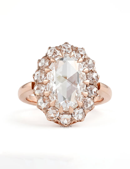 Oval Rose Cut  Lab Diamond Halo Engagement Ring