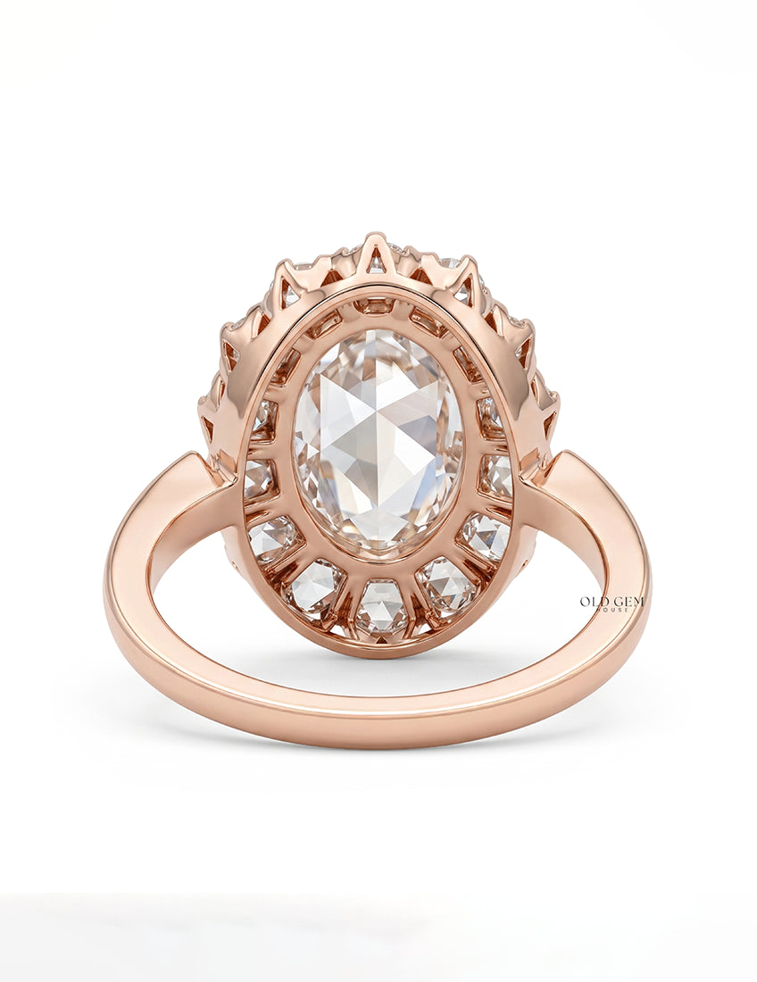 Oval Rose Cut  Lab Diamond Halo Engagement Ring